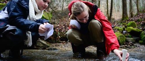Students conducting water quality tests